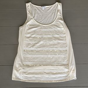Express Sequin Striped Front White Tank Size Small S